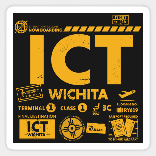 Vintage Wichita ICT Airport Code Travel Day Retro Travel Tag Kansas Magnet by Now Boarding